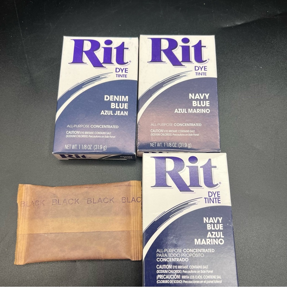 Lot of 4 Rit Powder Dye (1)Denim Blue, (1) Black (no box), (2)Navy Blue